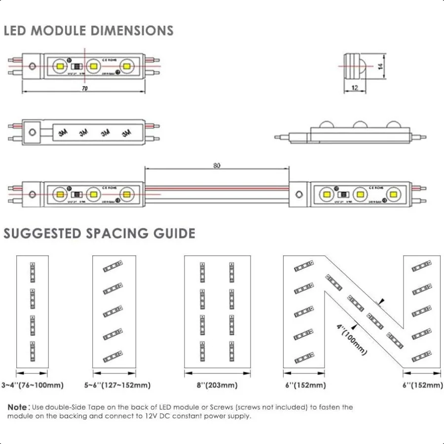 Luci di ricambio a LED per Iatables 5730SMD Modulo LED a iniezione bianca impermeabile 20 pezzi 9,8 piedi DC12V 160LM per pubblicità di lettere