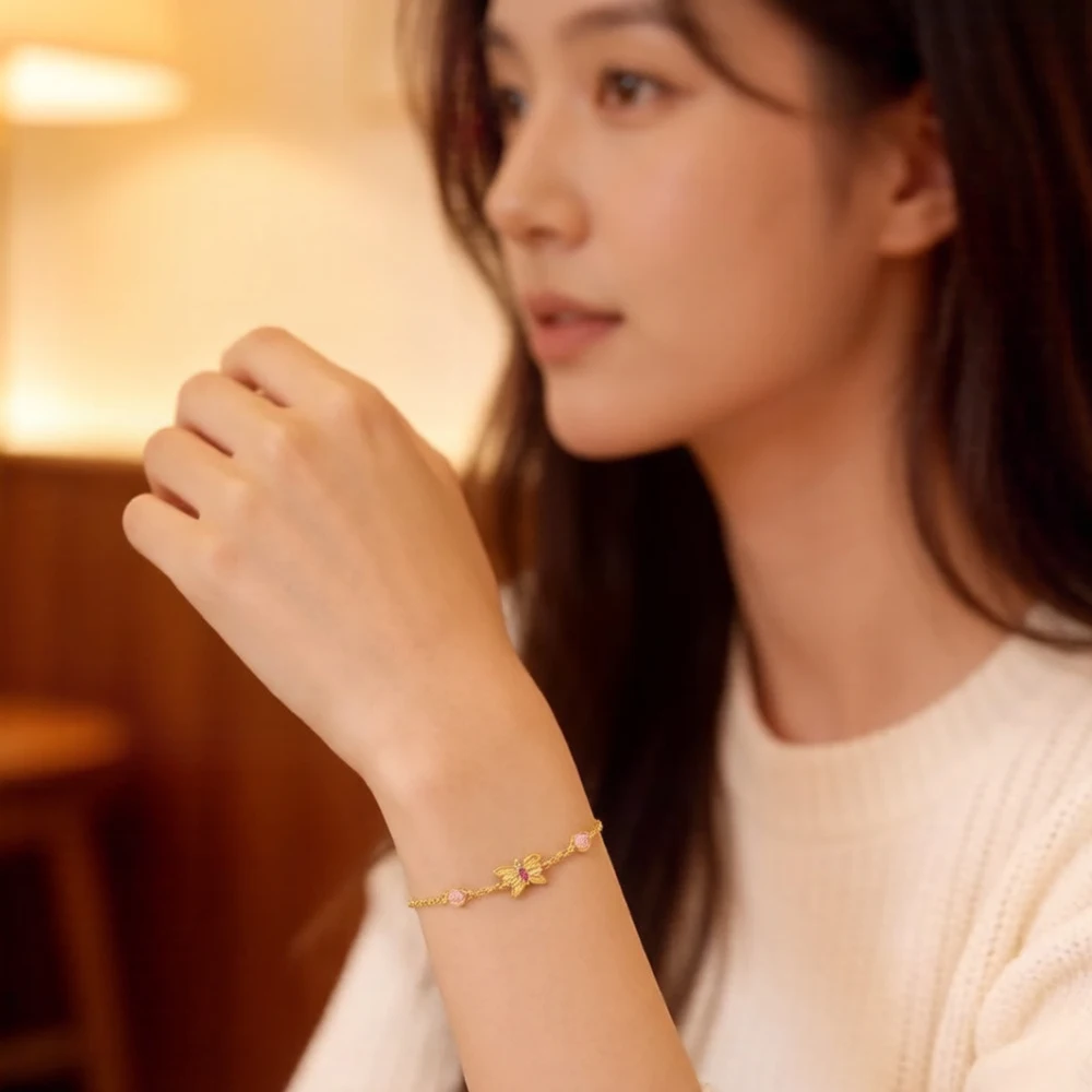 Bracelet Gracile Butterfly Gold New Link Chain 925 Sterling Silver Romantic Fashion Jewelry Magical Garden Gift For Women