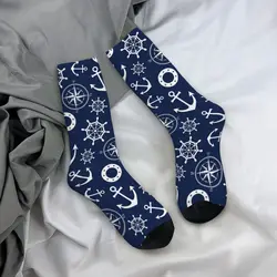 Winter Warm Crazy Design Unisex Maritime Navy Blue Anchor Wheel Socks Navigation Non-slip Skateboard Socks