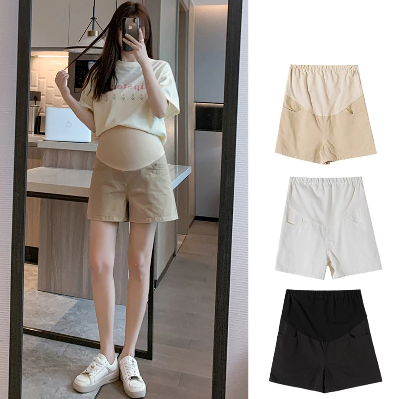 Summer Fashion Loose Maternity Wide Leg Pants for Pregnant Women Thin Outer Wear Denim Shorts with Pockets Solid Color