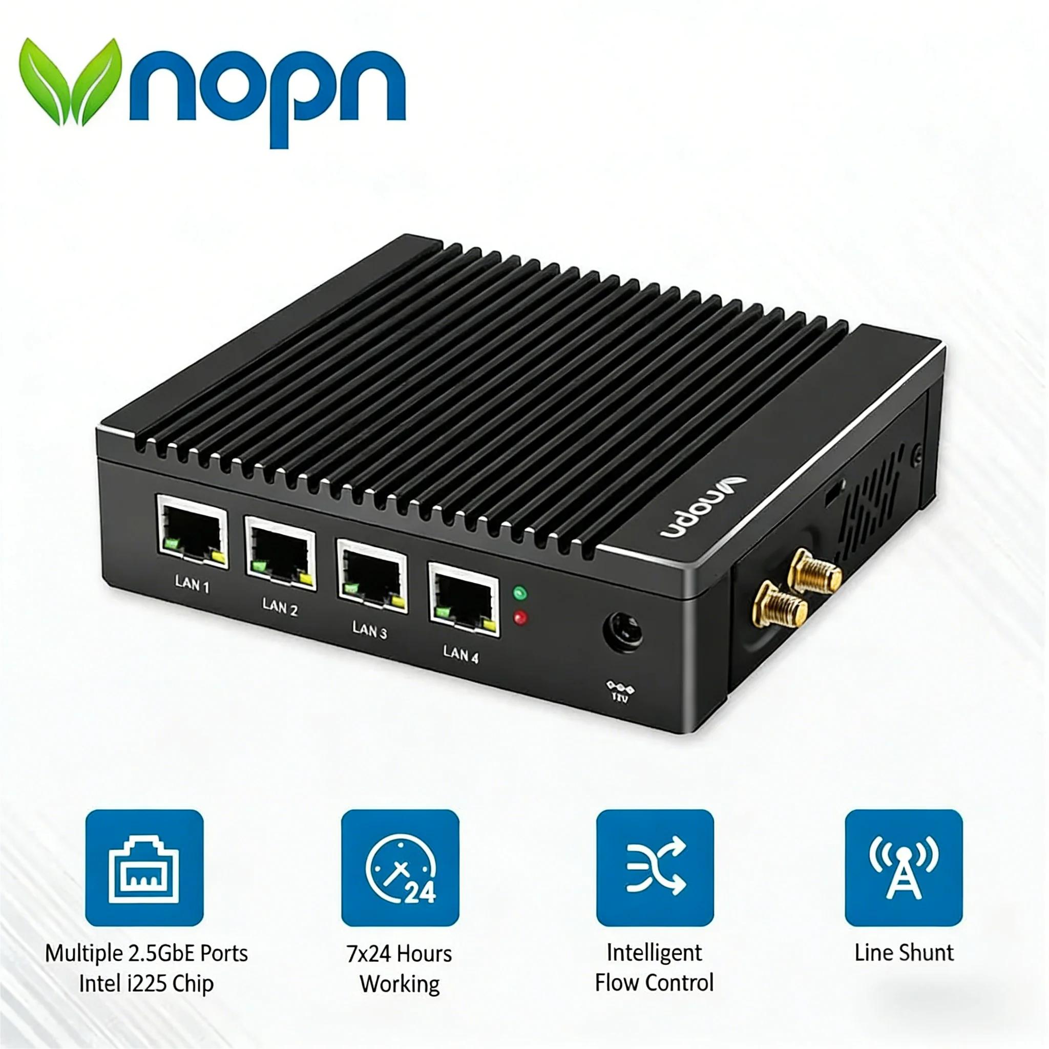 VNOPN Intel N3700 Firewall Computer 4x2,5G i226 LAN Industrieller lüfterloser Mini-PC Soft Router pfSense OPNsense