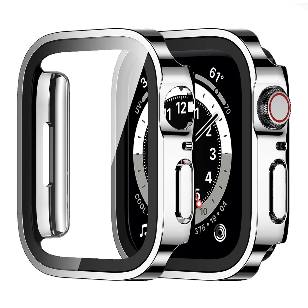 

Glass+Case For Apple Watch 42 46mm 45mm 41mm 49mm 44mm 40mm straight edge Screen Protector Cover Case iWatch SE 6 7 8 9 10 Ultra