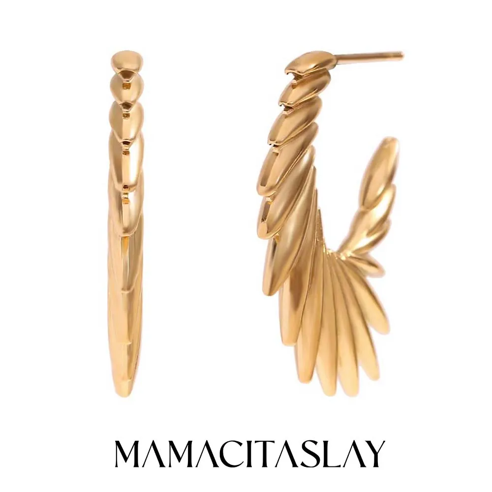 MamacitaSlay Stylish Wing J Shaped Hook gold plated earrings stainless steel jewelry woman accessories for women trend 2024