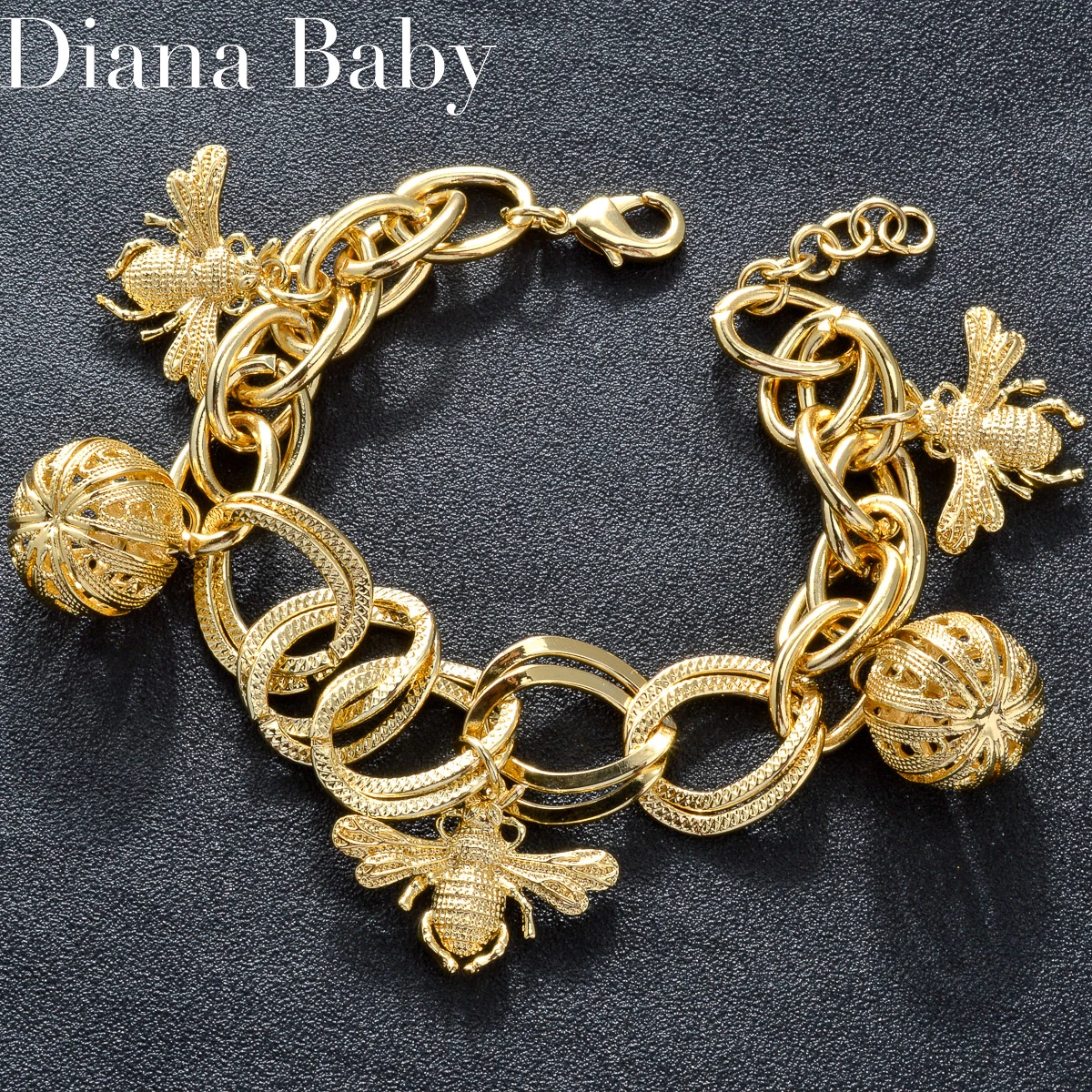 

Dubai 18K Gold Plated Charms Bracelets For Women Bee Ball Link Chain Bracelets African Arba Wedding Jewelry Bridal Daily Wear