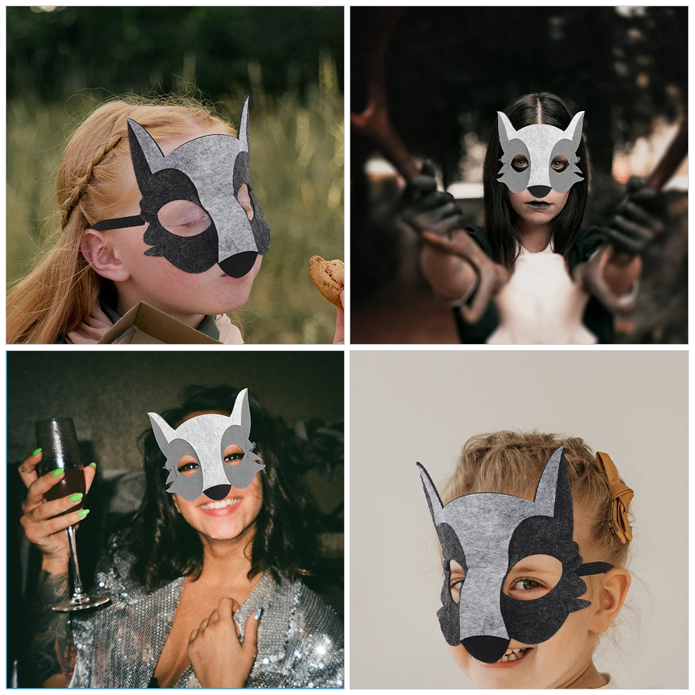 

4 Pcs Half-faced Wolf Mask Halloween Masquerade Masks for Carnival Costume Felt Animal Party Facial Skin Care Cosplay