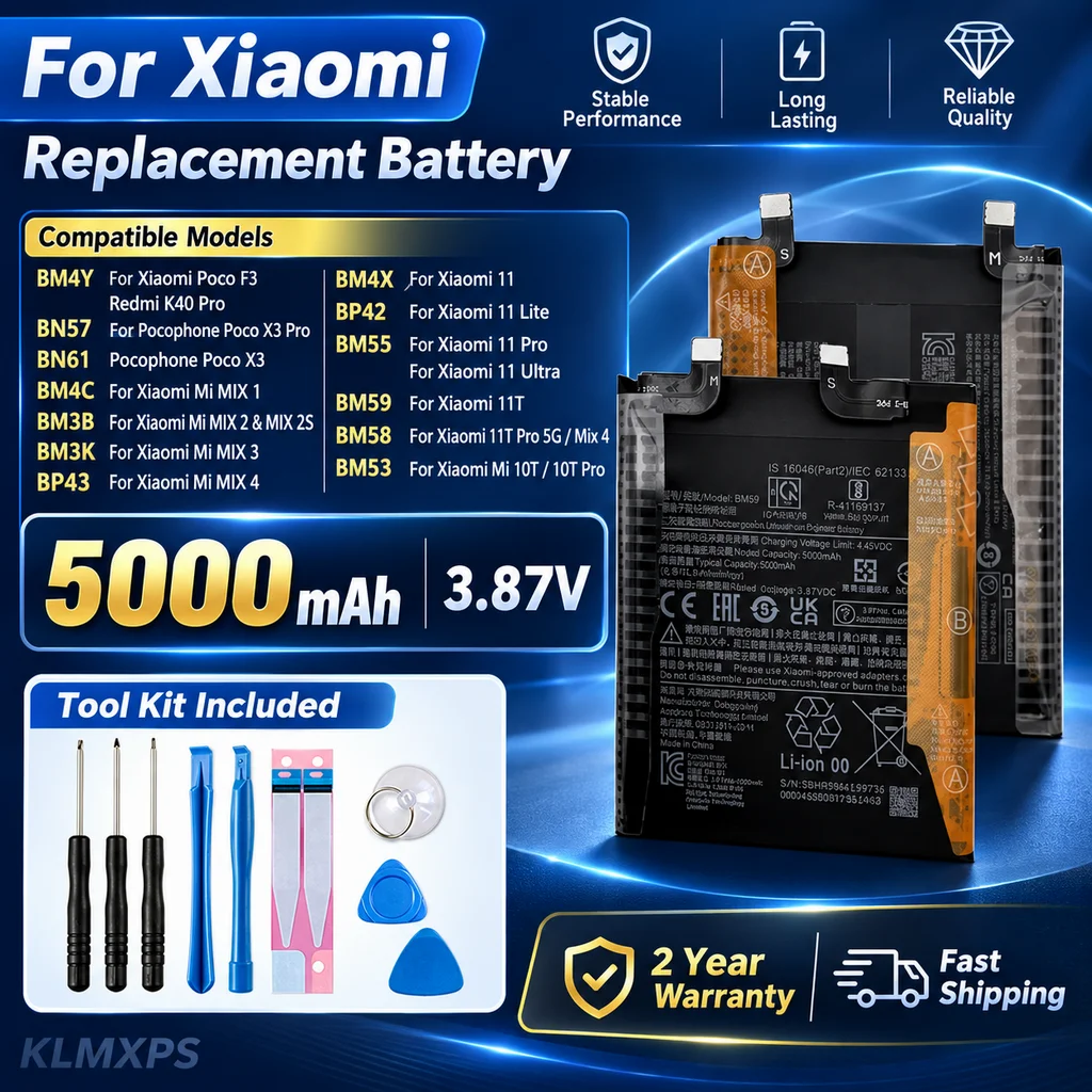 Replacement Mobile Phone Battery For Xiaomi Mi Mix, Redmi 1 2 2S 3 4, Mi 11, Mi11 Lite Ultra, Poco X3 F3 K40 10T 11T Pro