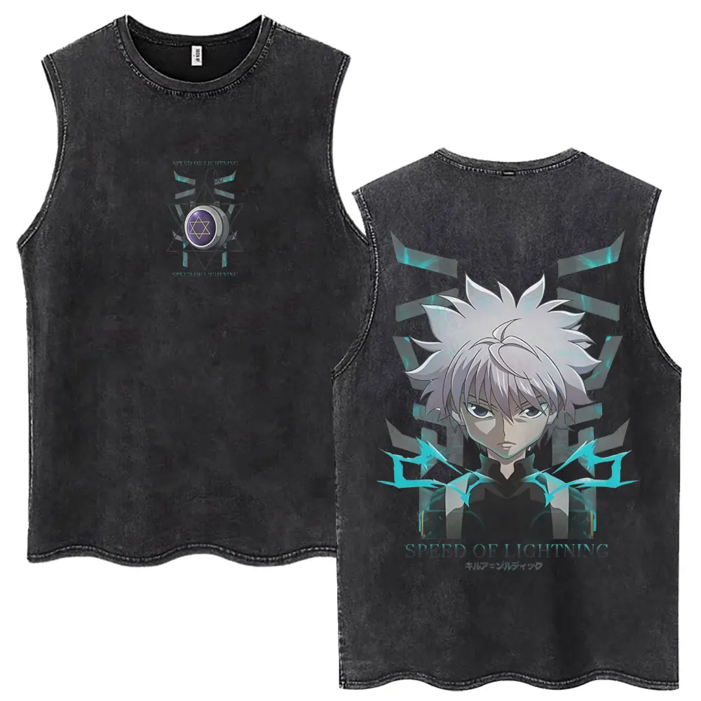 Anime Hunter X Hunter Phantom Troupe Washed Tank Tops Hisoka Manga Graphic Vests Men Women Cotton Oversized Sleeveless T-Shirt