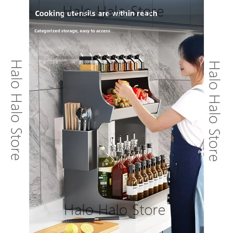 Gun Ash Seasoning Shelf Kitchen Multifunctional Knife Holder Salt Seasoning Tank Countertop Storage Shelf