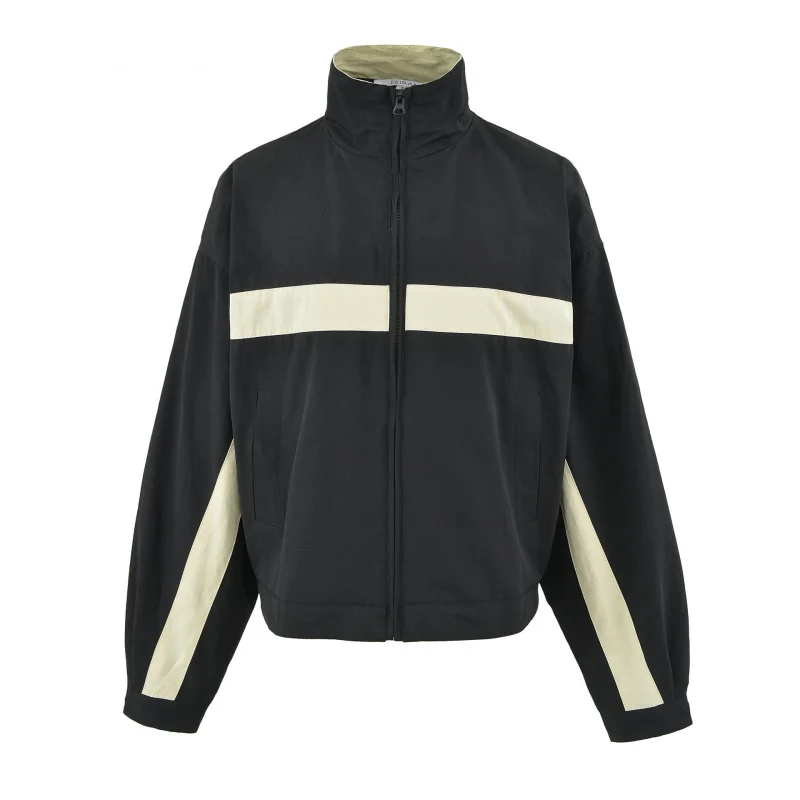 QICHE New Women Casual Outerwear American‑Retro Designer‑Vibe Color‑Block Stand‑Collar Versatile Loose Long‑Sleeve Jacket Coat