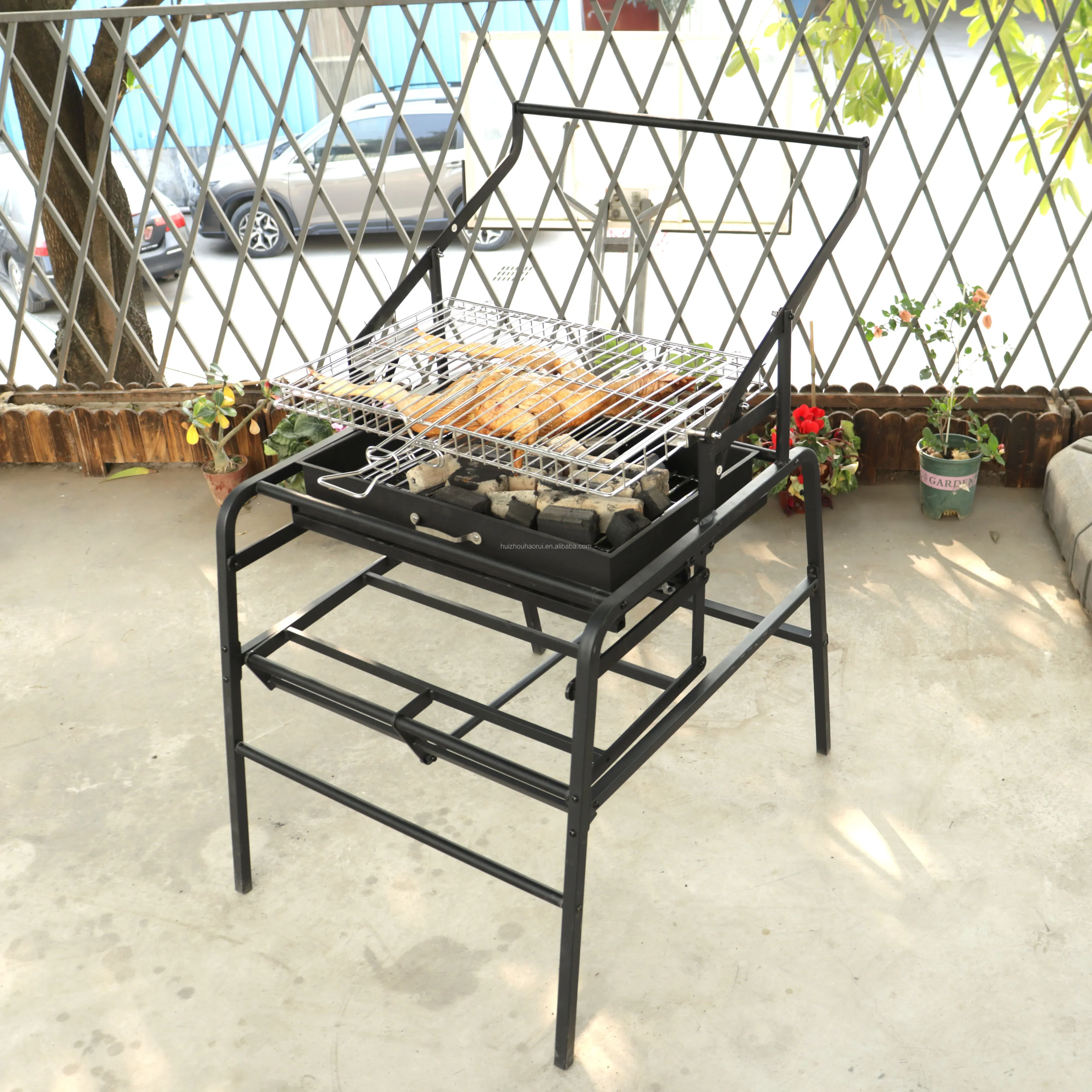 Custom Charcoal Flip Barbeque Barbecue Grill Stainless Steel Basket Grilling Net Flip Rotating Bbq Grill