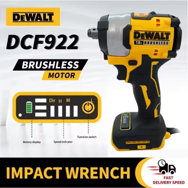 

Dewalt DCF922 Беспроводной ударный гайковерт 2500 об/мин с высоким крутящим моментом и переменной скоростью, аккумулятор 20 В, электрический ключ, электрическая дрель, электроинструмент