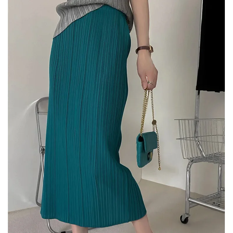 

Miyake Pleated Half Skirt Women's Pressed Pleated Skirt 2023 Summer Skirt Solid Color After Open Mid-length Solid Color Skirt