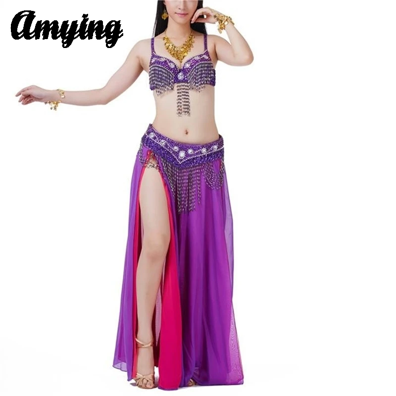 Women Belly Dance Costumes Belly Dance High-end Stage Performance Costume Set Ladies Dance Practice Clothes Bra+Blet+Skirt Set