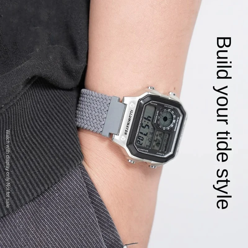 AE1200 AE1300 nylom tali UNTUK Casio AE-1200 W800h F91W F105 F108 A158 A168 W-218H SGW400 AQ-150W A700 Gelang gesper magnetik