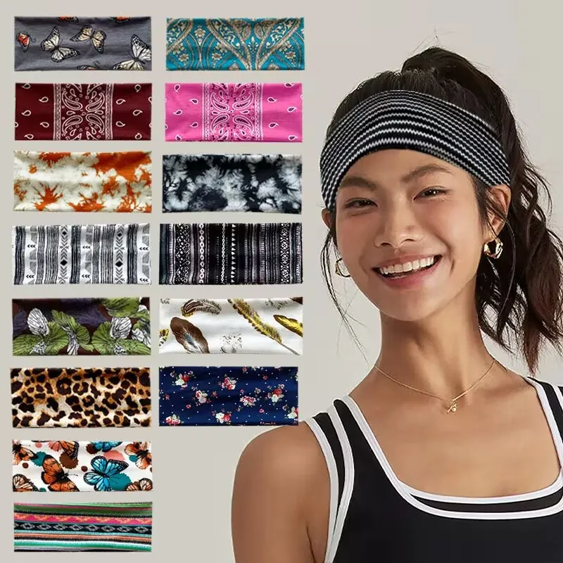 

4-pack women's ribbed solid color wide sports headbands, Korean style soft stretchy sweatbands, fashionable headscarf hair acces