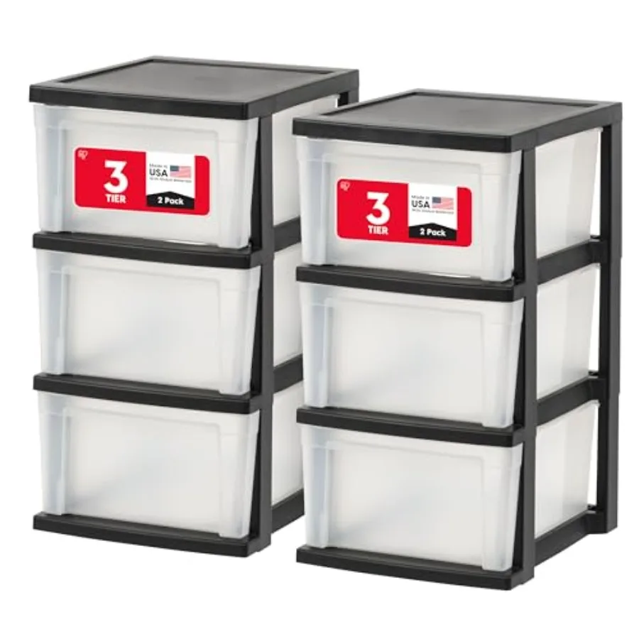 

Plastic Drawer Storage Organizer, 3-Drawers, 2-Pack, for Classroom Art Craft Supplies, Bathroom Bedroom, Laundry Room, Black/Cl