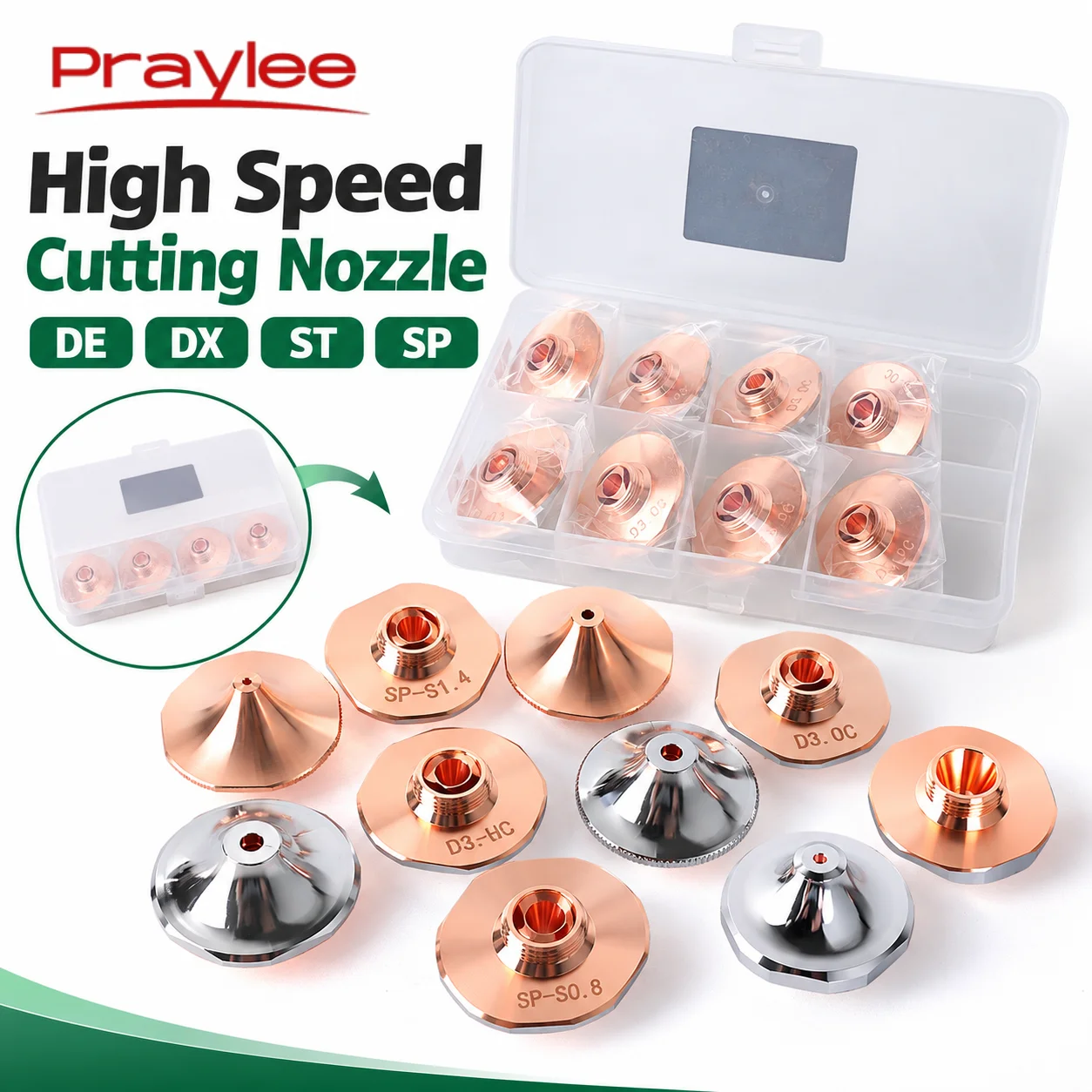 High Speed Laser Nozzle DE DX ST SP Set Stepped Bore Single Double Layer Copper Cutting Nozzle For Raytools WSX Fiber Head