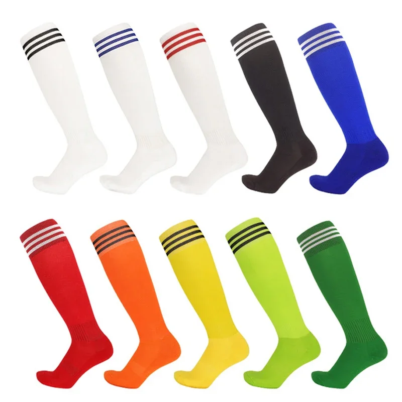 

Unisex Sports Soccer Socks Adults Kids Breathable 3 Stripes Football Knee High Training Long Stocking Towel Bottom Women Sock