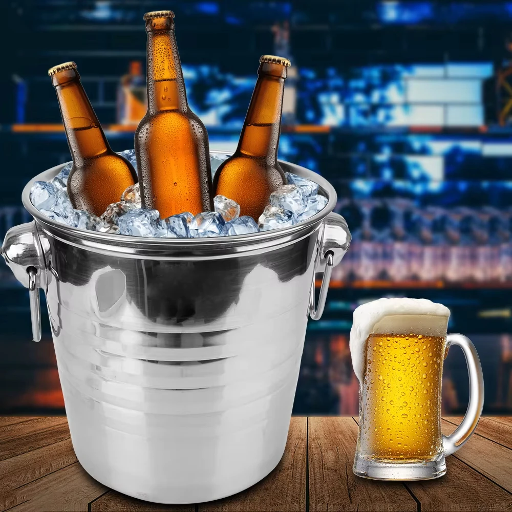 Ice Bucket Stainless Steel Double Wall Wine Cooler Insulated Tabletop Wine Chiller for Champagne Fits Most Standard Sized Bottle
