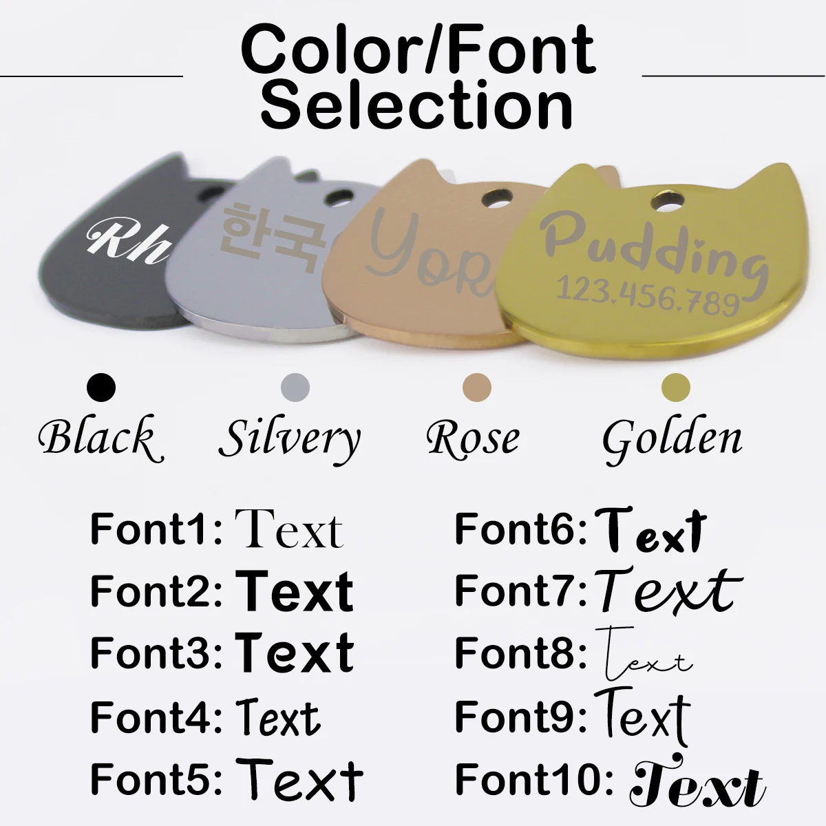 4 Color Choices Cat Tag Pet Pendant Identity Label | Anti-Loss Outing Supplies | Customized Personal Information