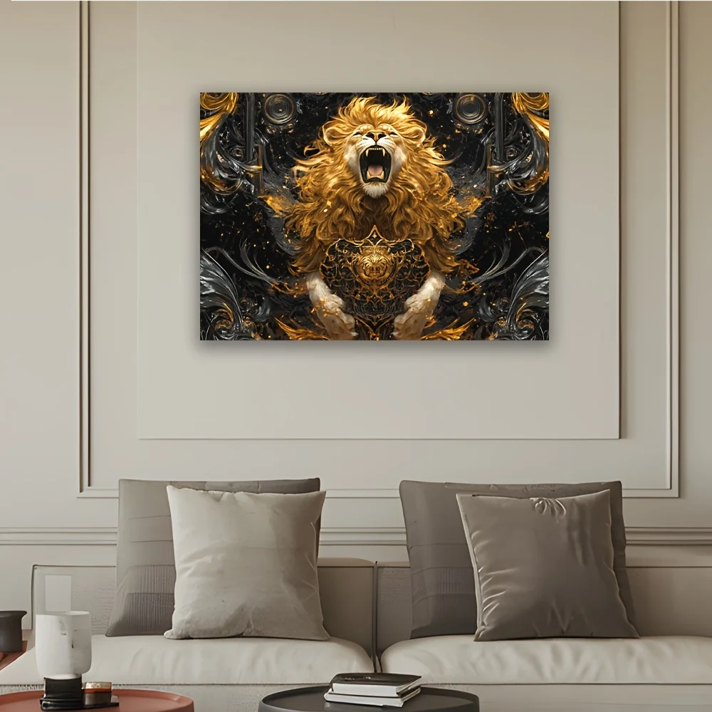 قطعة واحدة من نسيج الأسد - قماش بوليستر بنمط ذهبي وأسود، قابل للغسل في الغسالة، مناسب لتزيين غرفة النوم وغرفة المعيشة #6