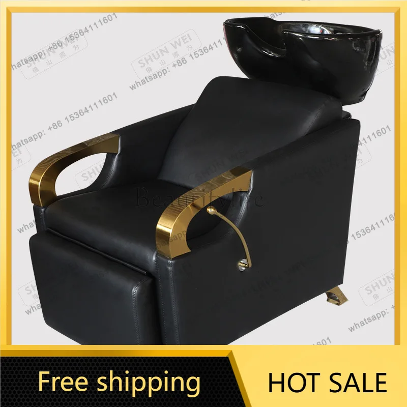 Factory Direct Sales High-end Shampoo Bed Hair Salon Ceramic Deep Basin Semi-Reclining Flush Bed