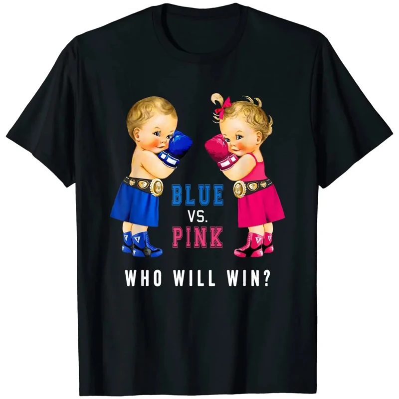 2024 Children's Black T-shirt Blue Vs Pink Boxing Baby Design Print Gender Revealing Party Fun Boxing T-shirt