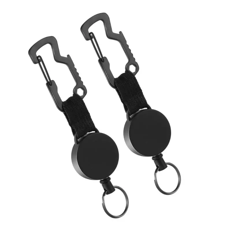 652F Carabiner Badges Holder with Retractable Steel Cord and Integrated Bottle Opener for Outdoor Activity