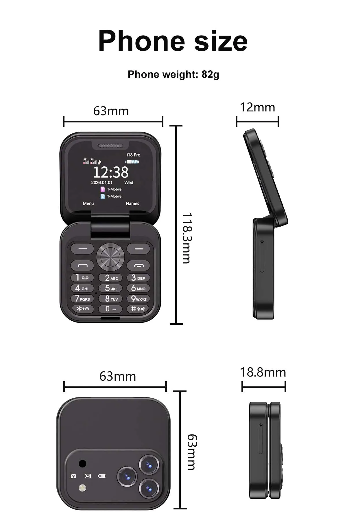 SERVO I18PRO Mini Flip Feature Phone Dual SIM Standby Magic Voice 3.5mm Audio Jack Blacklist 1.77" Pocket Mobile Phone Vibration