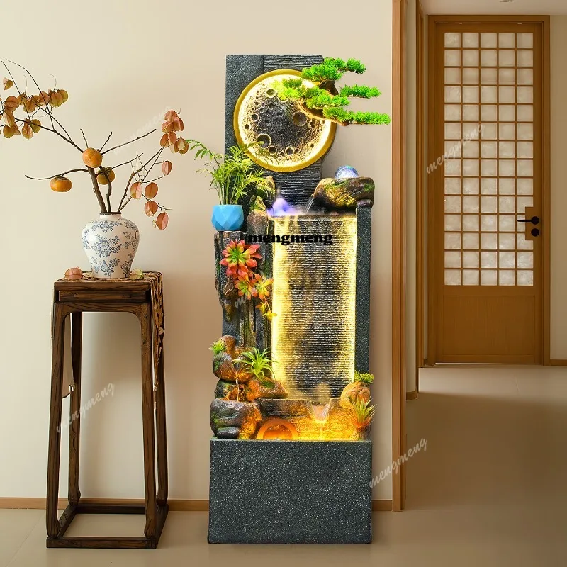 Rockery Flowing Fountain Large Ornament Curtain Wall Living Room Circulating Water Feng Shui Wheel Decoration