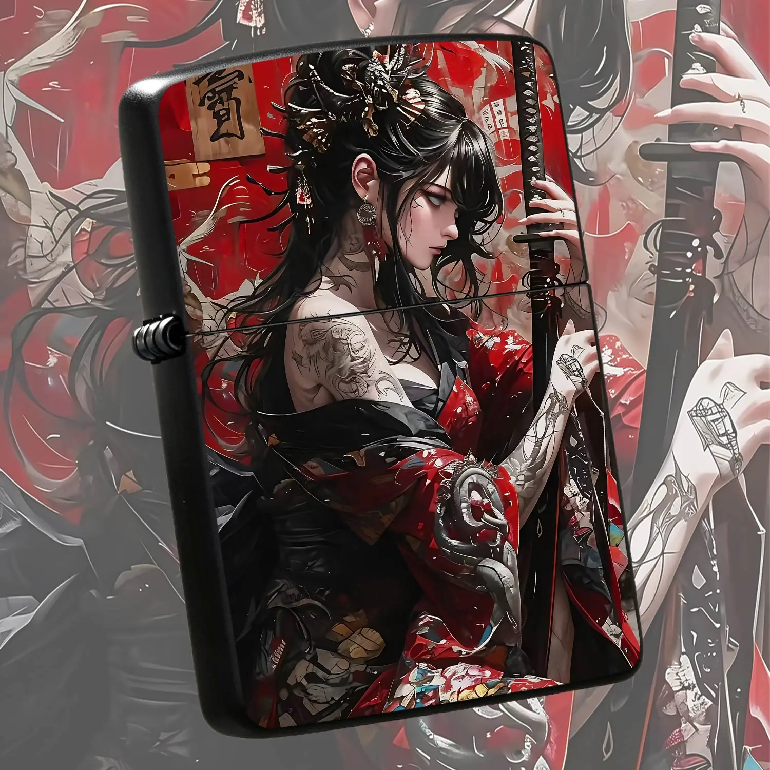 Stylish Japanese Style Tattoo Female Samurai Pattern Lighter, Cool Trendy Unique Ornament, Suitable for Daily Gathering Outdoor Travel Various Scenarios, Exquisite Durable Nice Practical Gift for Friends and Hobbyists, H A Humorous And Inte