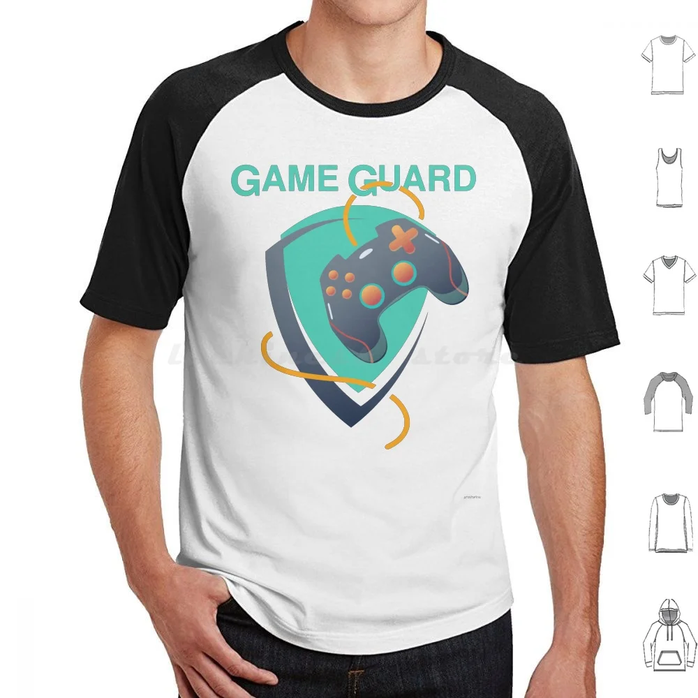 Emblema de guarda de jogo com um gamepad t camisa de algodão das mulheres dos homens diy impressão jogo gamer geek emblema logotipo gamepad joystick guarda plaing