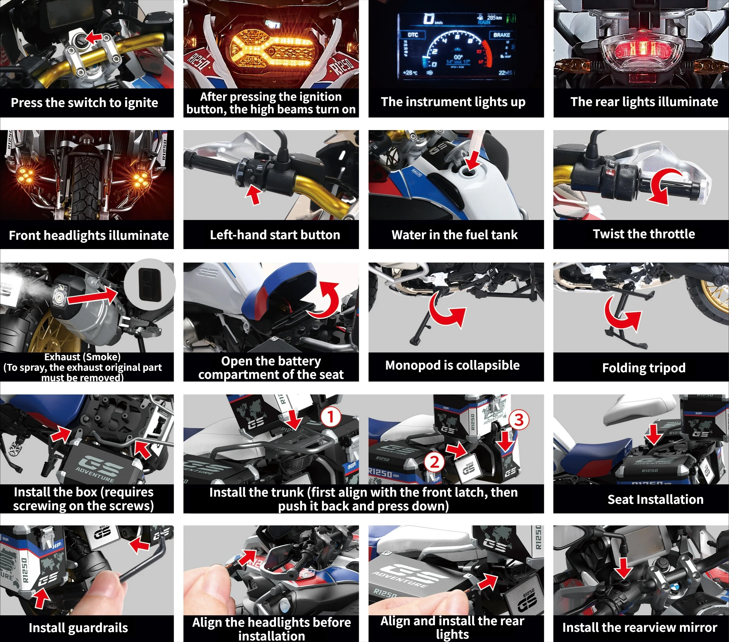 New 1:7 supersize Alloy Motorcycle Model with Spray Function Boyfriend Gift Home Decoration Collection For BMW R1250GS ADV