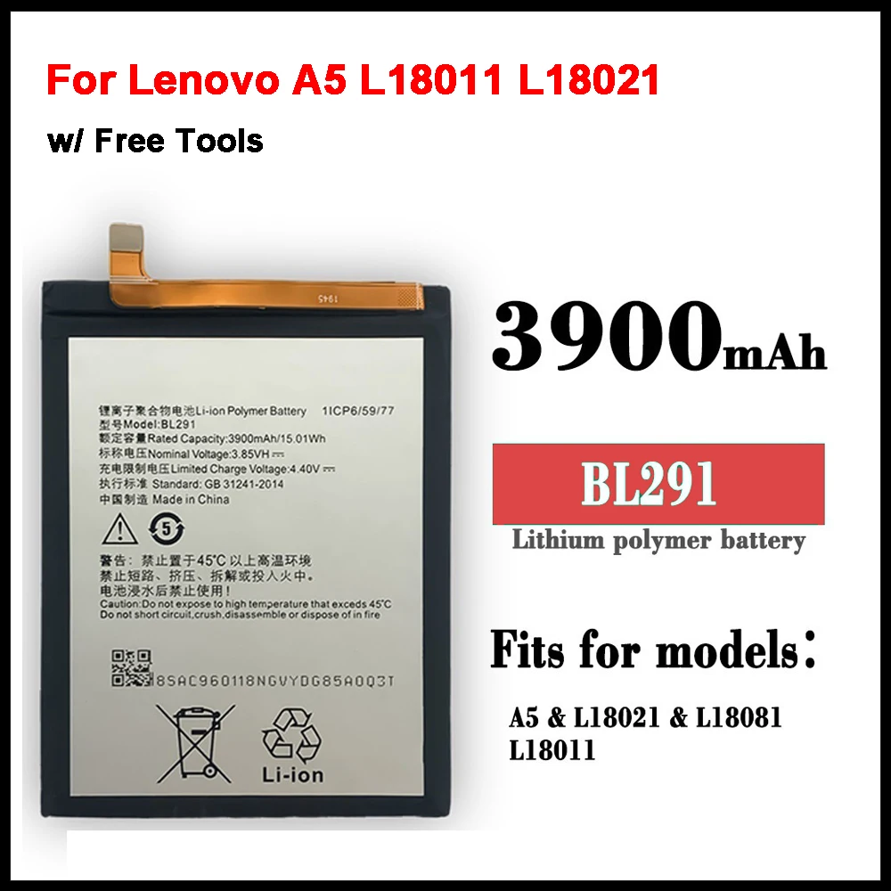 

3900mAh For Lenovo A5 L18011 L18021 Replacement Mobile Phone Batteries Free tools Holder Stickers BL291 Battery