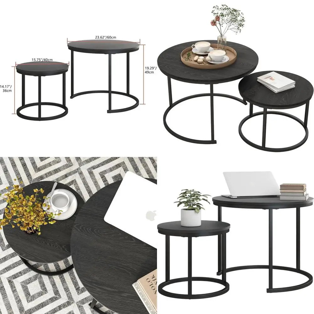 

Compact Black Wood Nesting Coffee Table Set for Living Room, Office, and Small Spaces with Easy Assembly