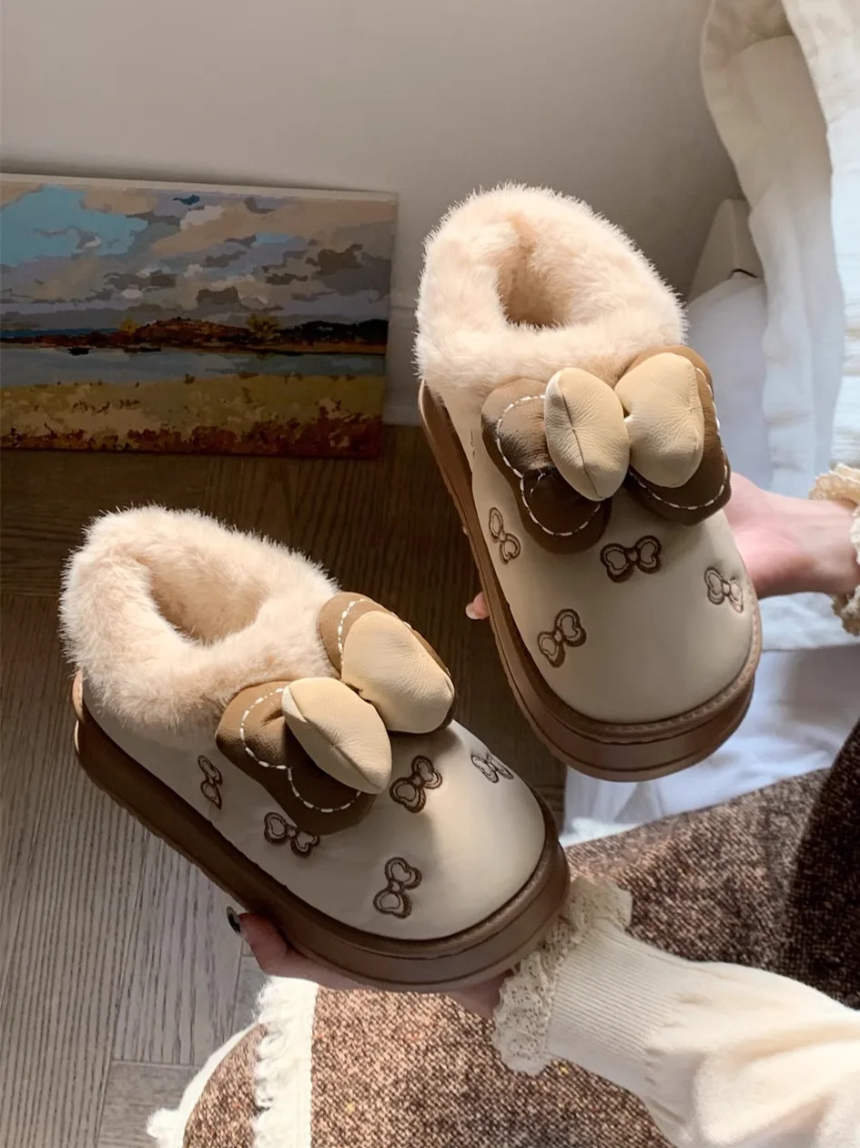 

Trendy Fce Lined Winter Snow Boots Women's Outdoor Knot Cotton oes Waterproof PU ort Boot Warmth Winter