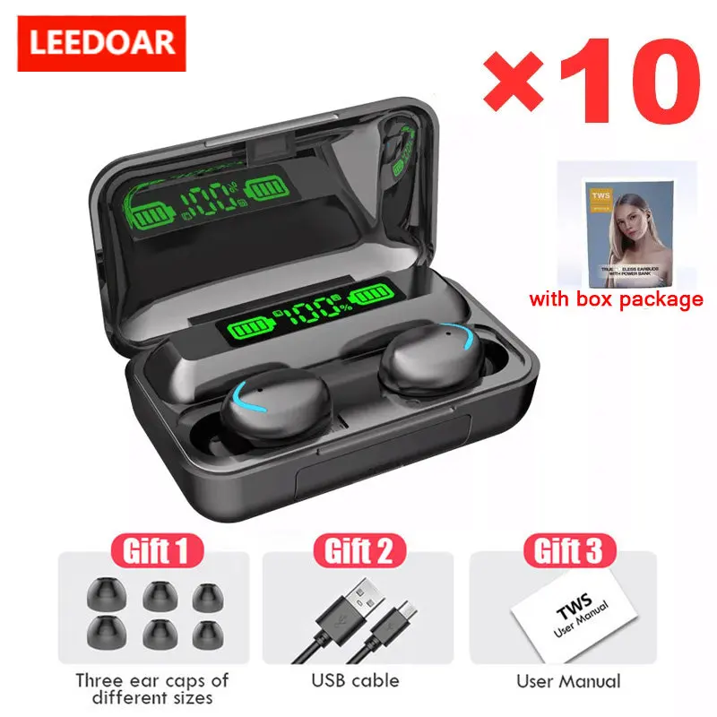 

10PCS Wholesale Wireless Earphones TWS Bluetooth HIFI Earbuds Headsets Headphones With Mic Charging F9 5C For Sports Games Phone