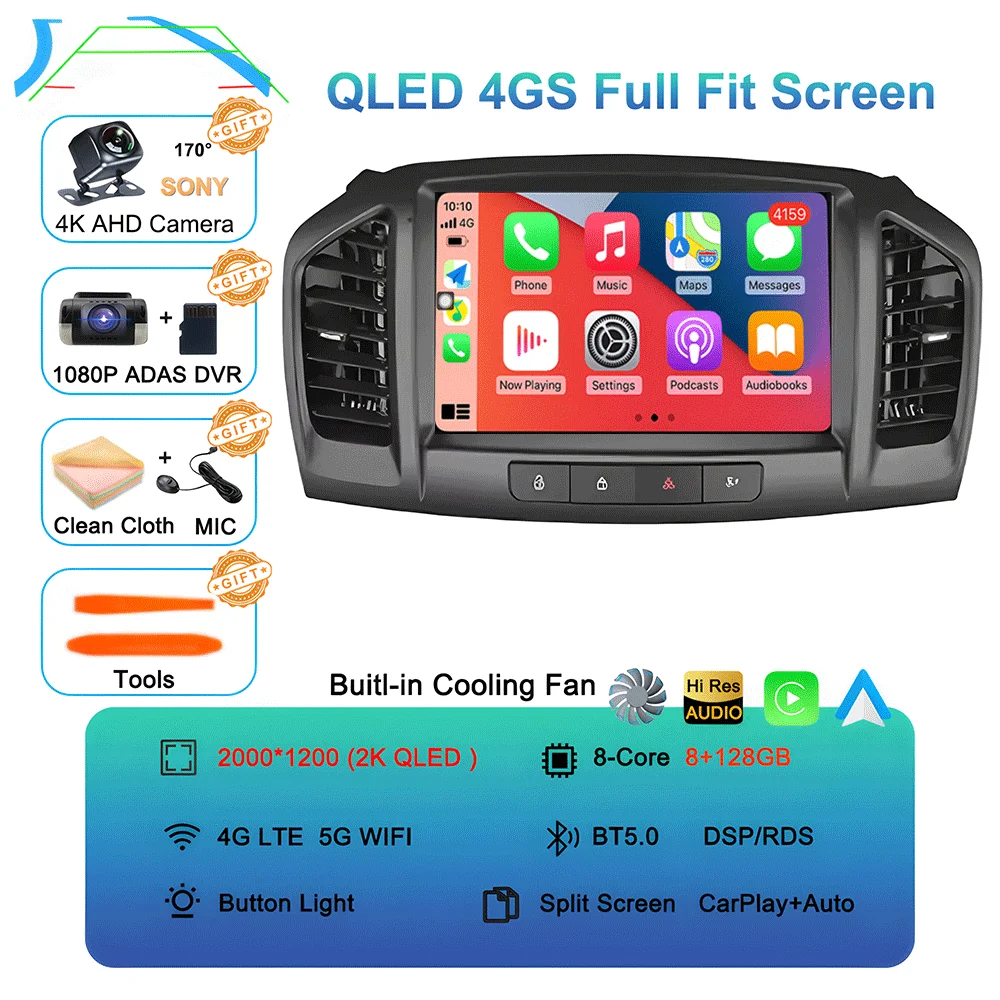 Android 16 Carplay Auto Voor Buick Regal 2009-2013 Opel Insignia 2008-2012 Multimedia Auto Radio Speler WIFi + 4G Geen 2din DVD Stereo