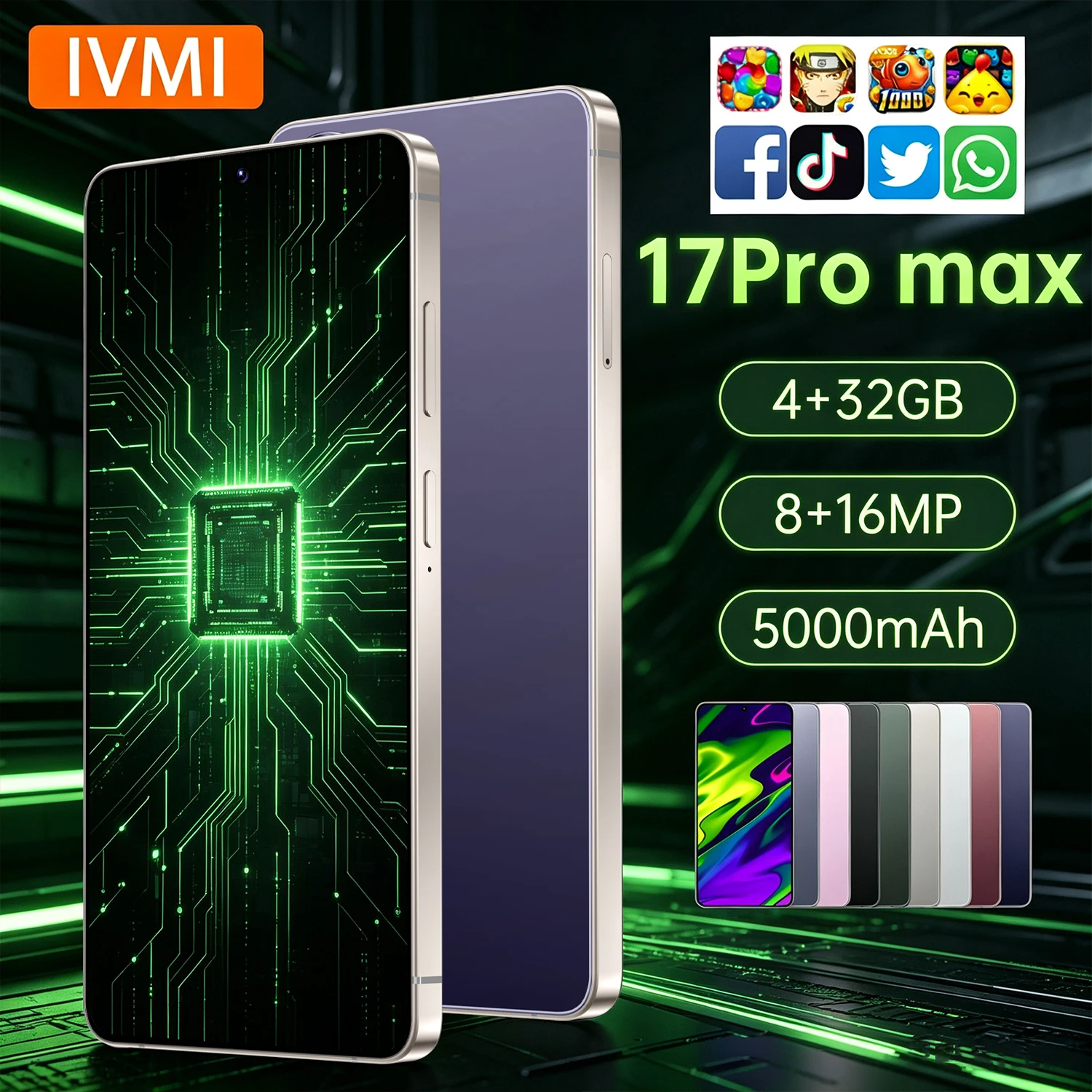 IVMI GSM 17 ProMax smartphone 6.9-inch Android12 4GB memory 32GB from Face ID 4G network Google Play Store mobile phone