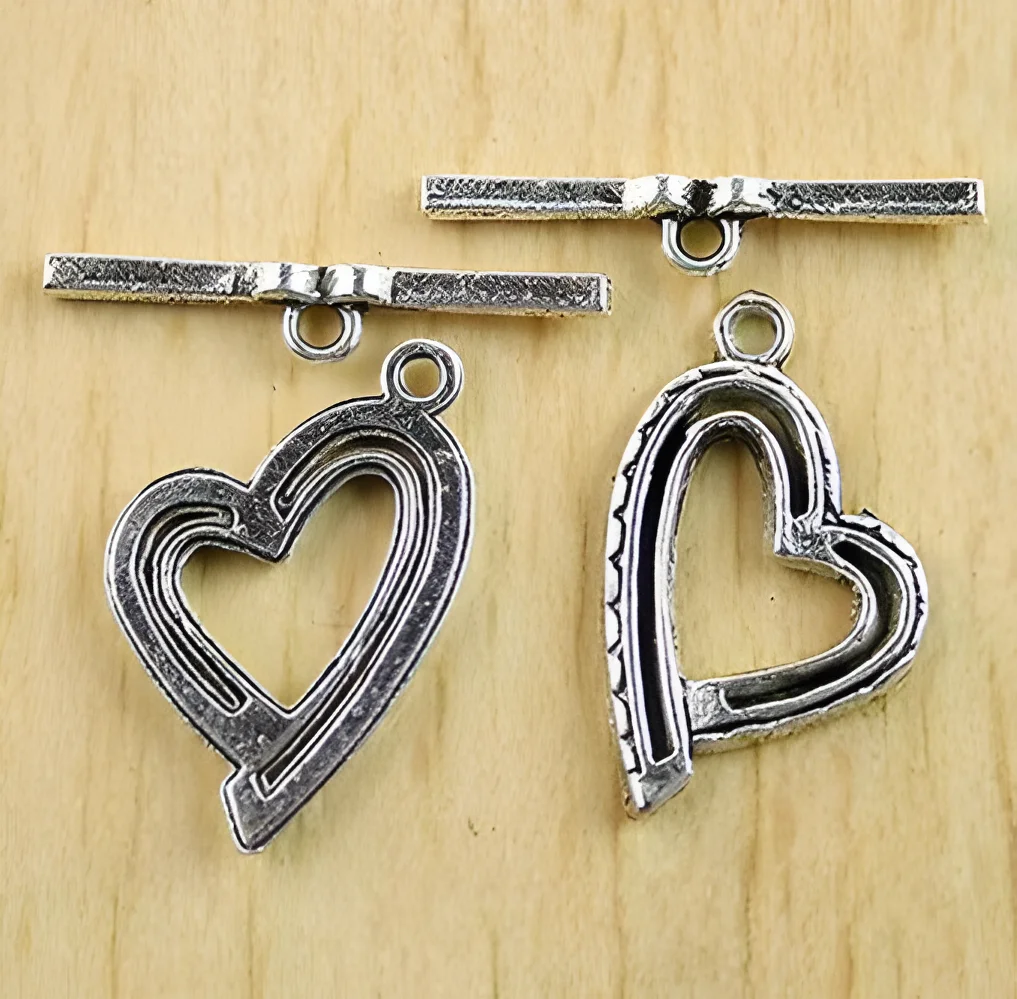 

10sets Ring25x17x2mm,Bar27mm Alloy matel tibetan silver heart shaped toggle clasps HWH0042