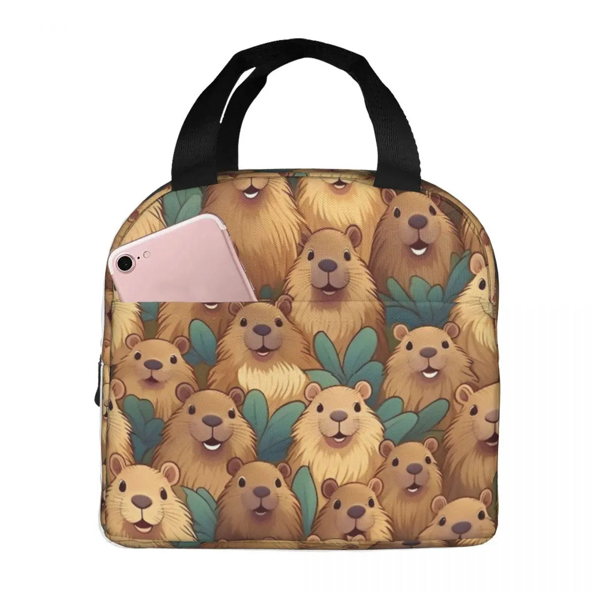 

Kawaii капибара с узором, изолированная сумка для обеда, контейнер для еды большой емкости, термосумка, сумка-тоут, ланч-бокс, школьная уличная сумка для мужчин и женщин