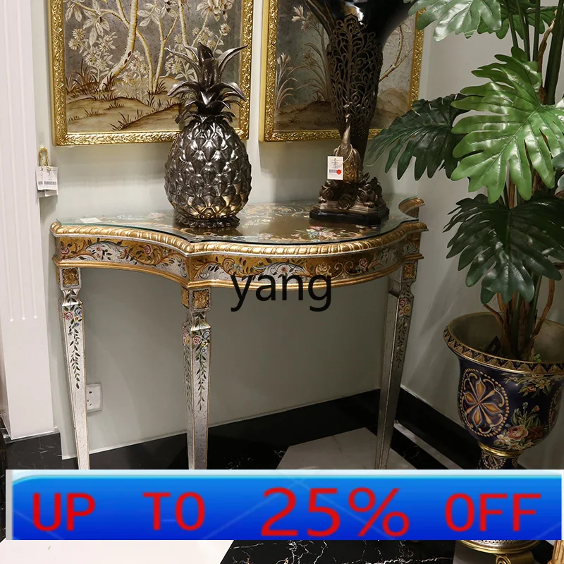 C XFrench court style luxury solid wood carving painted flowers foyer entrance platform