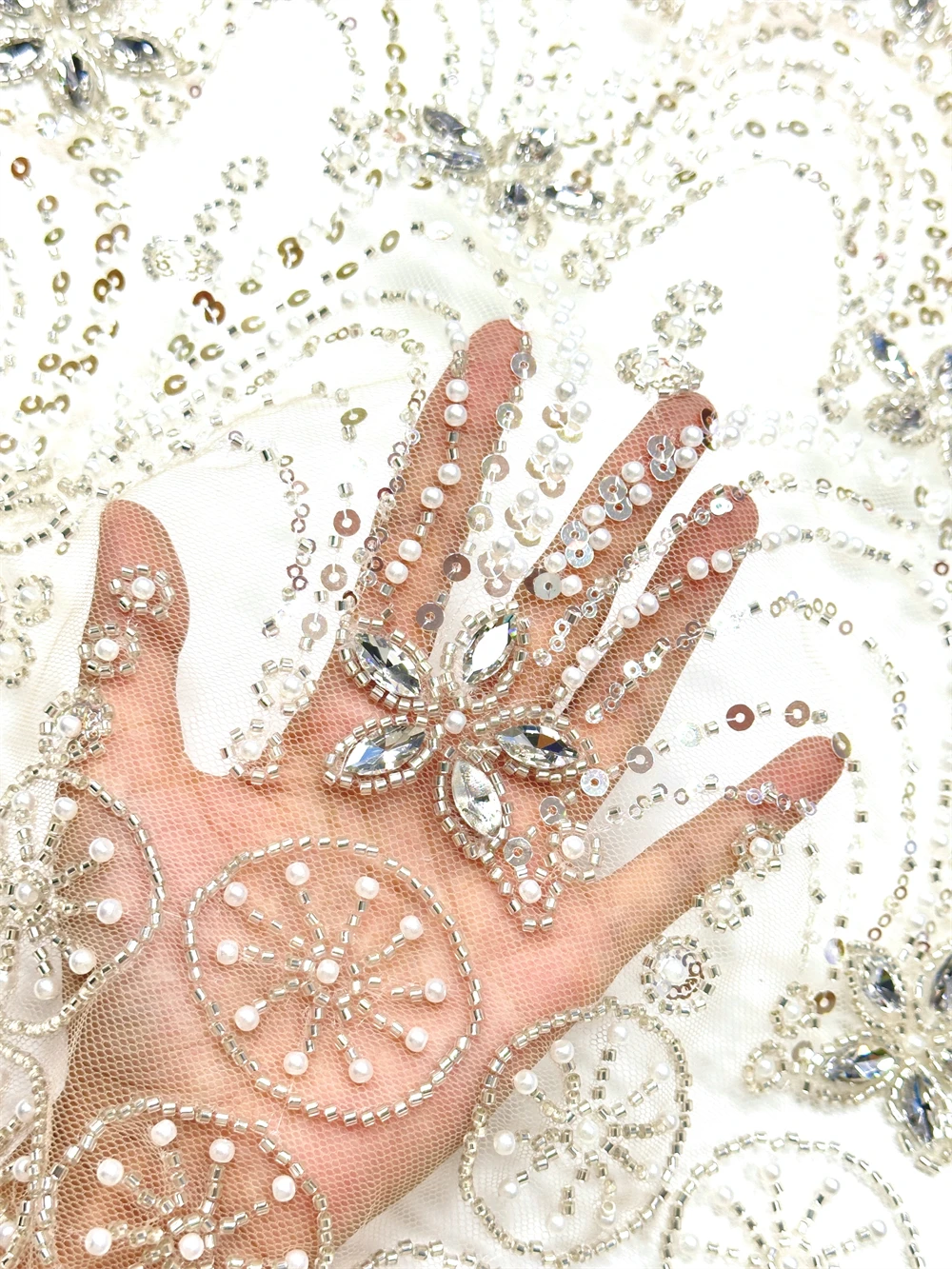 Luxury French African Handmade Crystal Stone Beads Embroidery Lace High-Quality Nigerian Sequin Fabric for Weddings And Dre