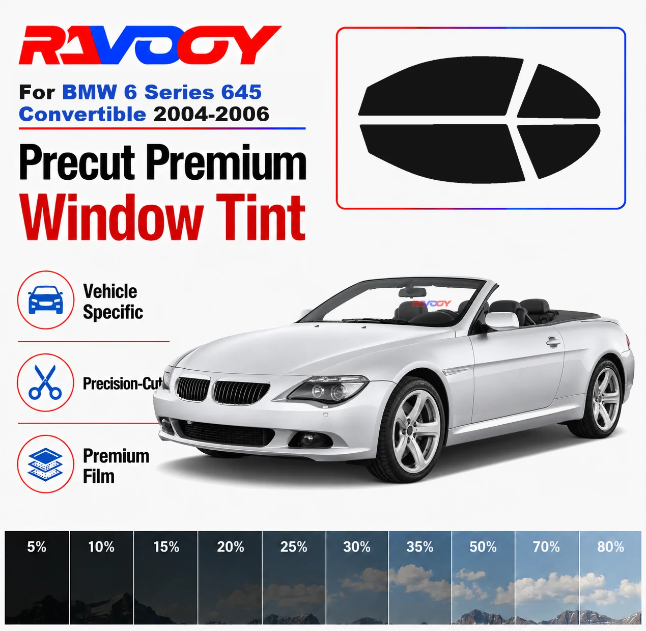 Premium Precut Window Tint Kit Front Windows Rear Windows Rear Windshield For BMW 6 Series 645 Conv 2004-2006 Nano Ceramic Film