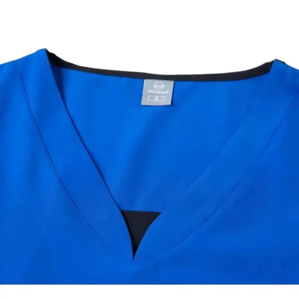 Novo conjunto de esfoliantes uniformes médicos estiramento esfrega topos com calças bolso uniforme enfermeira médico cirurgia macacão salão beleza workwear