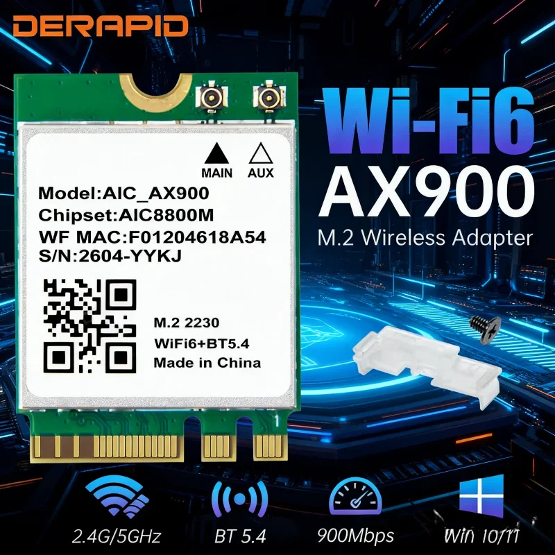 

AX900 WiFi 6 Bluetooth 5.4 NGFF-карта, двухдиапазонная беспроводная сетевая карта 2,4G/5,8 ГГц, 900 Мбит/с, высокоскоростная сетевая карта для ноутбуков/ПК с Windows 10/11