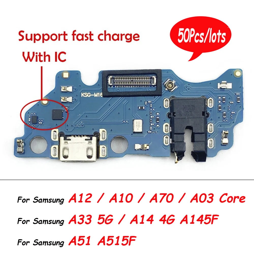 50Pcs， Charging Board For Samsung A33 5G A14 4G A12 A03 Core A70 A10 A51 Microphone Module USB Fast Charge Connector Flex Cable