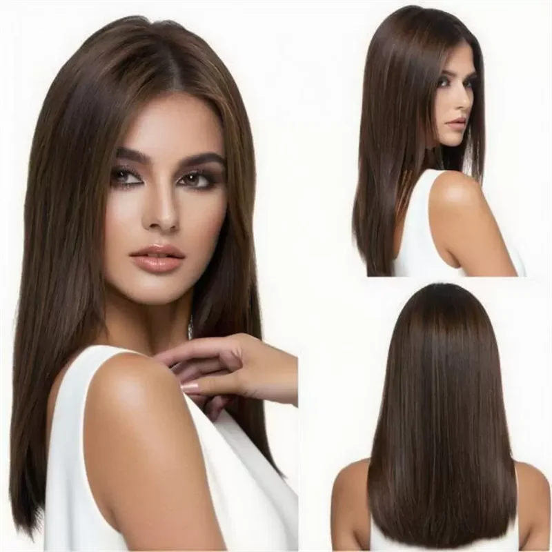 

Hair Extensions Synthetic Fiber Daily Use Cosplay Wigs Middle Part Bangs Head Cover Medium long Straight Ladies Wig for Women