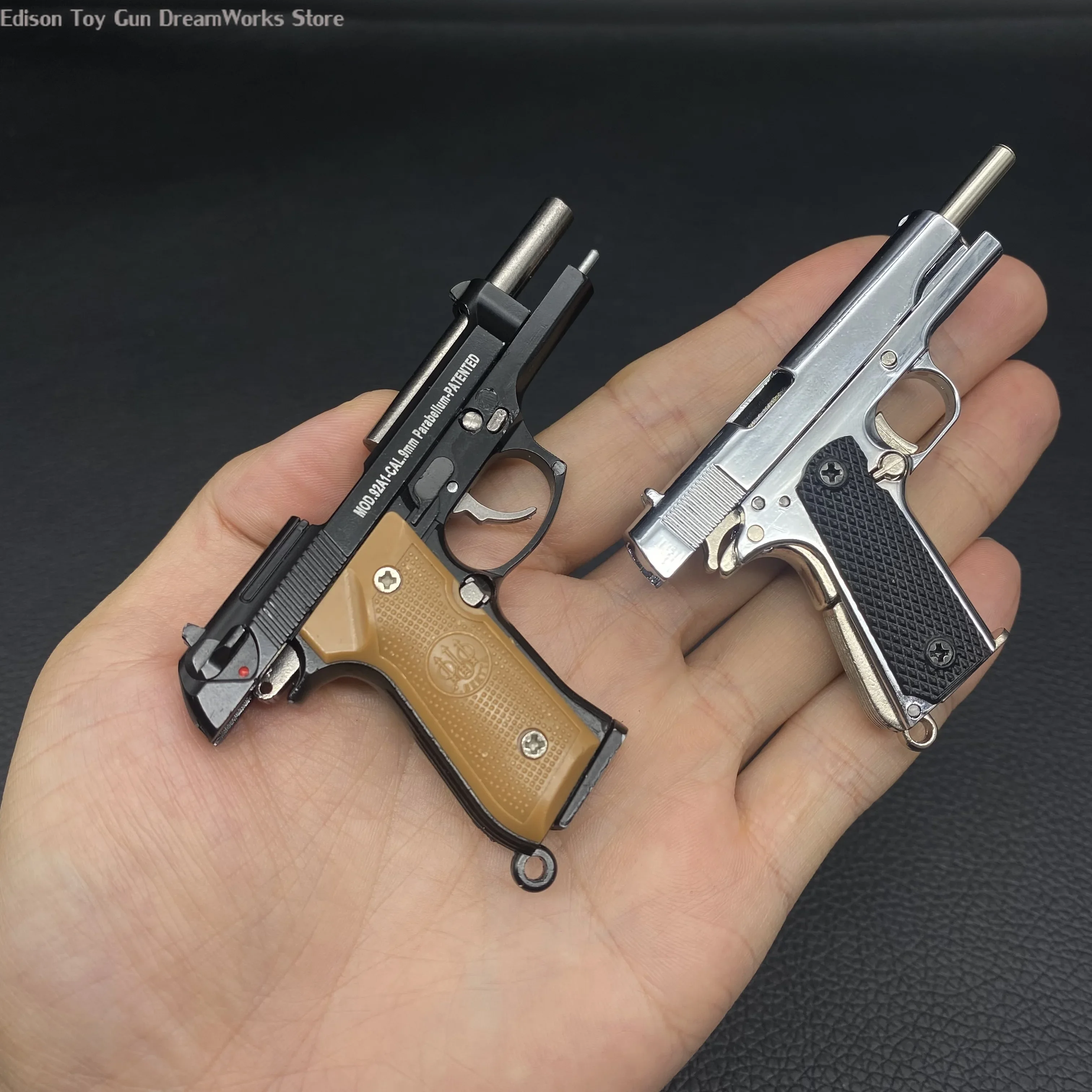 Montagem de pistola de metal destacável modelo minúsculo brinquedo M1911 presente gamer suporte de exibição 2 em 1, 3.5, 92F pequeno, novo, 2024