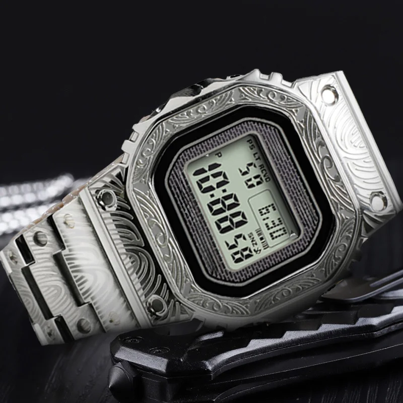 

Комплект модов для ремонта GWM-B5000, комплект модов для гравировки безеля для GWM-B5000, водонепроницаемый стальной резной корпус, резиновый ремешок, аксессуары для часов